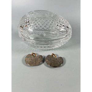 Vintage Avon Fostoria Crystal Egg and Pair of Avon Clip On Neutral Hues Earrings